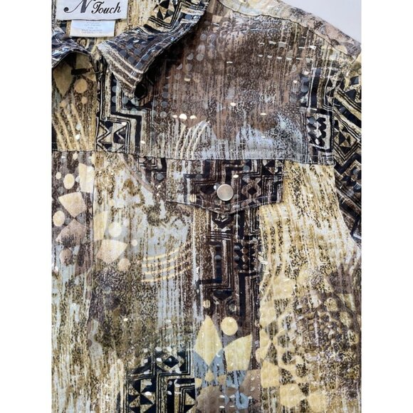 N TOUCH Women's Clear Sequin Zippered Jacket Top Size 14 Multicolor Abstract EUC - Picture 3 of 14